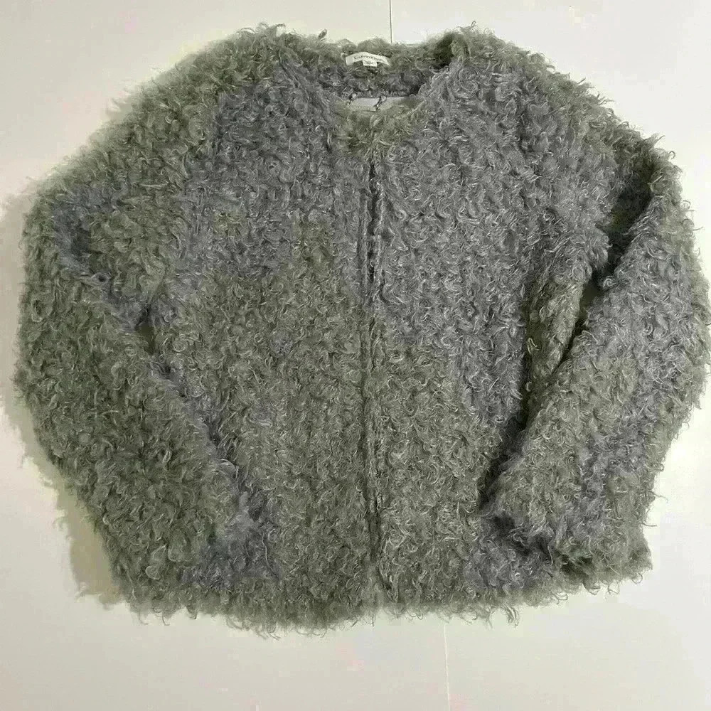 Calvin Klein lined faux Persian lamb jacket w/frog closures